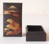 Vintage japanese lacquer box with mountain Fuji and landscape motif on the top. 
