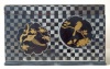 Vintage japanese lacquer jewelry box with bird and plants motifs on the top and round sideways. 