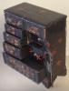 Vintage japanese lacquer jewelry box with bird and plants motifs on the top.