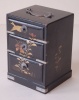261.   Three drawers vintage japanese lacquer mini box with bird and plants motifs on the top and round sideways.  : 