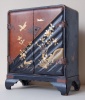 266.   Vintage japanese lacquer jewelry box with bird and plants motifs on the top and round sideways.  : 