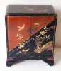 266.   Vintage japanese lacquer jewelry box with bird and plants motifs on the top and round sideways.  : 