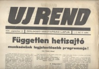 Uj Rend.  I. évf. 6. szám., 1939. szept 5. - A dolgozó magyarság lapja.