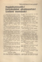 Magántisztviselők! Kereskedelmi alkalmazottak! Szellemi munkások! - A Magyarországi Szociáldemokrat Párt ujból a politika küzdőterére lépett. [MSZDP szórólap 1922-ből.]