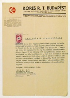 KORES R. T., Budapest XIII., Teve u. 41. - VI. Bajcsy-Zsilinszky-ut 19/c. - államosítás alatti nyomtatott fejléces levélpapírja.  (1949)