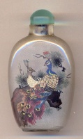 Peacocks. Chinese inside hand painted glass snuff bottle