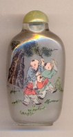 Children playing. Chinese inside hand painted glass snuff bottle