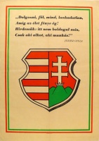 [Kossuth-címeres, forradalmi plakát 1956-ból, Juhász Gyula versrészlettel]