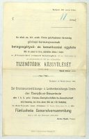 Az első cs. kir. szab. Duna gőzhajózási társaság gőzhajó-kormányosainak betegsegélyező- és temetkezési egyletének közgyűlési meghívója, 1903.