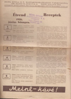 MEINL Gyula R. T. Háztartásgazdasági Tanácsadója - Étrend 1936  június hónapra