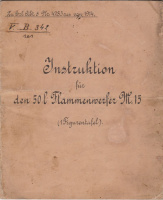 Instruktion für den 50 l Flammenwerfer M. 15. [Az M 15-ös lángszóró használati útmutatója.]