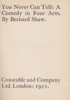 Shaw, Bernard [George] : You Never Can Tell: A  Comedy in Four Acts.
