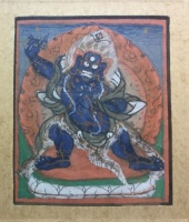 Tibetan Buddhist deity : Hand painted on paper [maybe part of thangka] Cca 1850