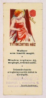 Könyvkiadói reklám könyvjelző, 1929. - Edgar Wallace: A titokzatos ház, Dante Kiadó.