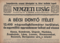 Nemzeti Ujság 1938. nov.3. - A bécsi döntő itélet