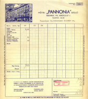 Hotel PANNONIA Szálló, Budapest, VIII., Rákóczi út 5. -  nyomtatott fejléces számla, 1941.