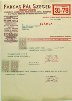 Farkas Pál Írógépüzeme, Szeged, Kossuth L. sgt. 8.  -  Újjáépített Underwood, Remington, Royal írógépek, Kappel és Remtor írógépek képviselete.  (számla, nyugta, 1941)