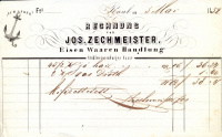 GYŐR. Vaskereskedés számlája, 1852. --  Rechnung von Jos. Zechmeister, Eisen Waaren Handlung, Raab [Győr], Stuhlweissenburger Gasse  