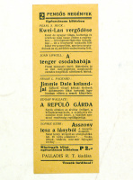 2 Pengős Regények könyvsorozat (Palladis R.T 2 oldalas reklám könyvjelző, 1930-as évek)