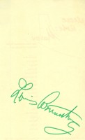 Armstrong, Louis (1901-1971) jellegzetes zöld tintájával írt autogramja a Malév reklám szórólapjának verzóján.