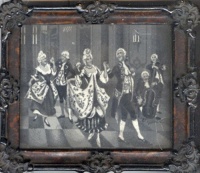 Perez, Alonso (Spanish, 1858-1914) : Előkelő táncosok. Aristocrat Dancers. [Szövött selyemkárpit. Woven silk tapestry.]