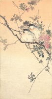 058.     Unidentified artist : (Oriental Bullfinches on Blooming Tree Branch.)