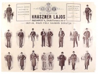 Kraszner Lajos Posztó- Szövet- Bélésárú és Szabókellékek Nagy-Áruháza, Budapest V., Deák Ferencz tér 2. 1927-28, őszi-téli saison divatja.