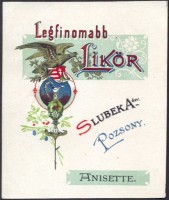 1054. Anisette Likőr (italcímke) – Özv. Slubek A. Likőrgyára, Pozsony.