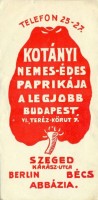 0617. Kotányi János nemes-édes paprika, Szeged, Berlin, Bécs, Abbázia.