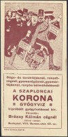 0935. Szaploncai Korona gyógyvíz – Főraktár Brázay Kálmán nagykereskedő, Budapest.