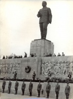 144.     [Friedmann Endre?] : [1 May 1953. The Grandstand with the statue of Stalin. Budapest.]