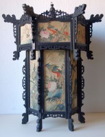 207. Antique Chinese hand painted lantern with 6-6 flower-bird paintings on silk. : 