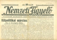 Nemzeti Figyelő - Fajvédő nemzeti szocialista politikai lap, XIII. évf./12. sz., 1939 március 19.