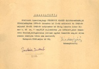 IGAZOLVÁNY; Ferencsik Aladár építész-mérnök (...) 1945-év májushó 15-től 1945 szeptember hó 22-ig (...) mint demokrata érzelmű , kifogástalan jellemű egyént ösmertük meg,...