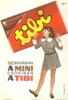 Lengyel Sándor (graf.) : Szoknyában a MINI csokiban a TIBI  (Villamosplakát)
