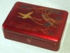 Vintage japanese lacquer box with crane and tree motif on the top. 