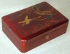 Vintage japanese lacquer box with crane and tree motif on the top. 