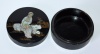 Antique Chinese Black Lacquer Jewellery Box with Soapstone Inlay