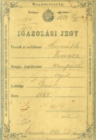 Igazolási Jegy. 1884.