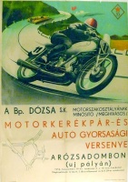 Gózon Lajos (graf.) : A Bp. Dózsa S.K. motorszakosztályának minősítő /meghívásos/ motorkerékpár - és autó gyorsasági versenye a Rózsadombon (uj pályán). 1954.