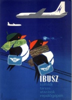 Szilas Győző (graf.) : IBUSZ [MALÉV] - külföldi társas utazások repülőgépen  (Villamosplakát)