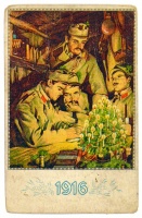 Első világháborús karácsonyi tábori posta képeslap, K. u. K. Infanterieregiment pecsételéssel, FELDPOST 1916.