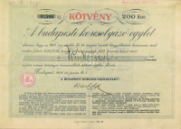 A Budapesti Korcsolyázó Egylet 200 Koronás kötvénye, 1908.