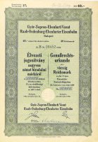 Győr - Sopron - Ebenfurti Vasút Budapest - Élvezeti jogosítvány negyven német birodalmi márkáról, 1940. / Raab - Oedenburg - Ebenfurter Eisenbahn Budapest - Genussrechtsurkunde über 40 Reichsmark, 1940.