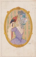 Patek, August  : Dame in Mode des Barock mit Papagei