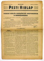 Pesti Hírlap. HORTHY Miklós kormányzó hadparancsa a honvédséghez. (1938. nov. 5.) 