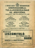 A Magyar Királyi Postatakarékpénztár csekkszámla-tulajdonosainak 42. jegyzéke - Lezáratott 1938. évi március hó 31-én