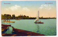 KISKUNHALAS. Sóstó szabadfürdő. Vitorlás hajó, csónakázók, strandolók.  (1929)