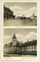 MAGYARDIÓSZEG. Cukorgyár főépület és igazgatóság, Fő utca Állami és kat. elemi népiskola. (1939)