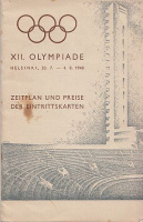 XII. olympiade Helsinki 20.7. - 4.8.1940 - Zeitplan und Preise der Eintrittskarten